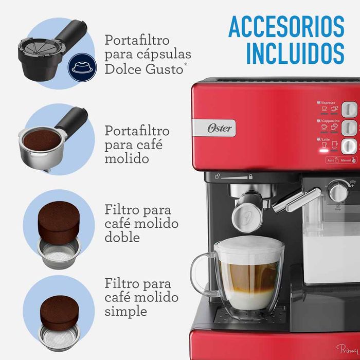 Cafetera automática de espresso roja Oster® PrimaLatte™ BVSTEM6603R -  ostercl