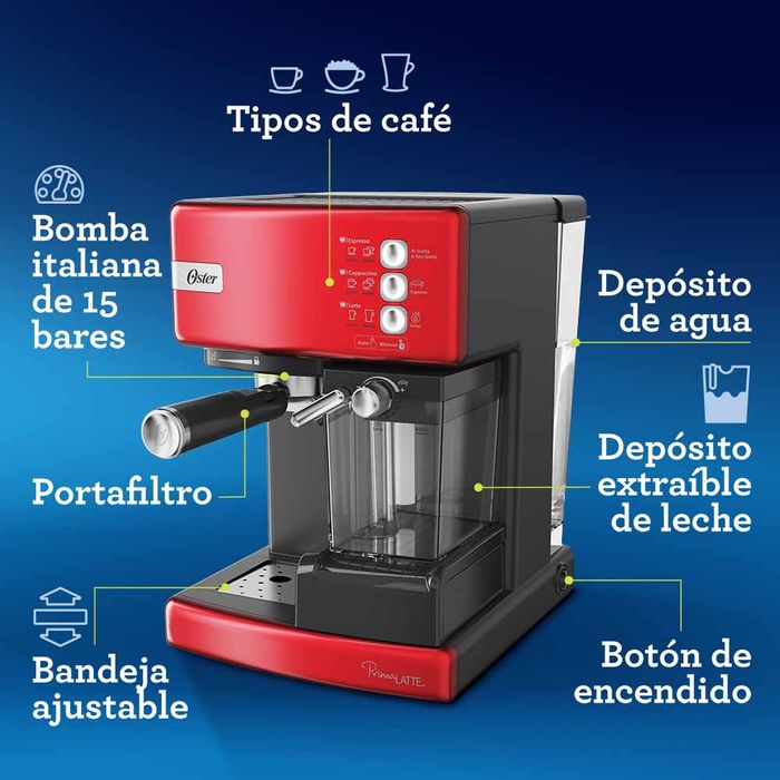 Cafetera automática de espresso roja Oster® PrimaLatte™ BVSTEM6603R -  ostercl