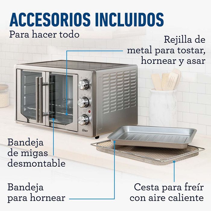 Horno con freidora de aire Oster® de 42 litros de puertas estilo francés  TSSTTVFDMAF - ostercl